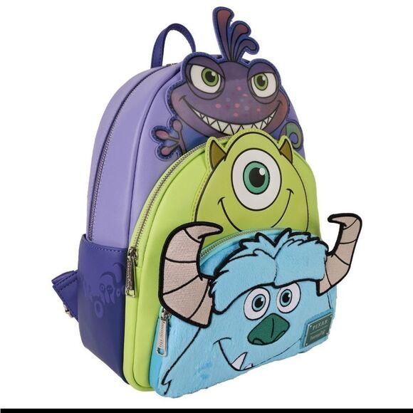 Loungefly Pixar Monsters Inc. Sulley, Mike & Randall Triple Pocket Mini Backpack - Picture 3 of 5